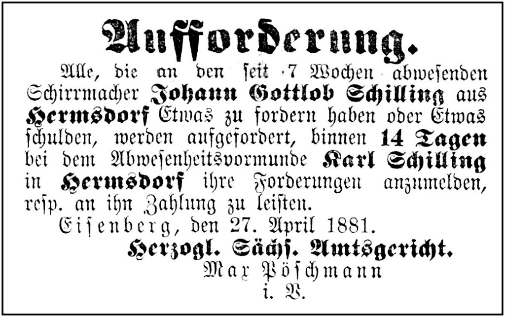 1881-04-27 Hdf Schulden Schillling